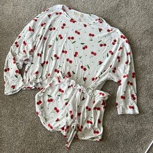 Altrd state cherry intimates set. Long sleeve top, draw string bottoms.